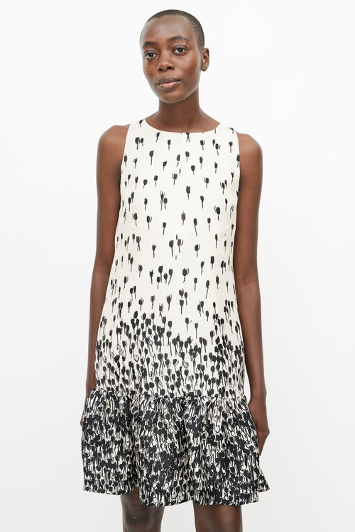 Max Mara Cream 
Black Silk Floral Dress