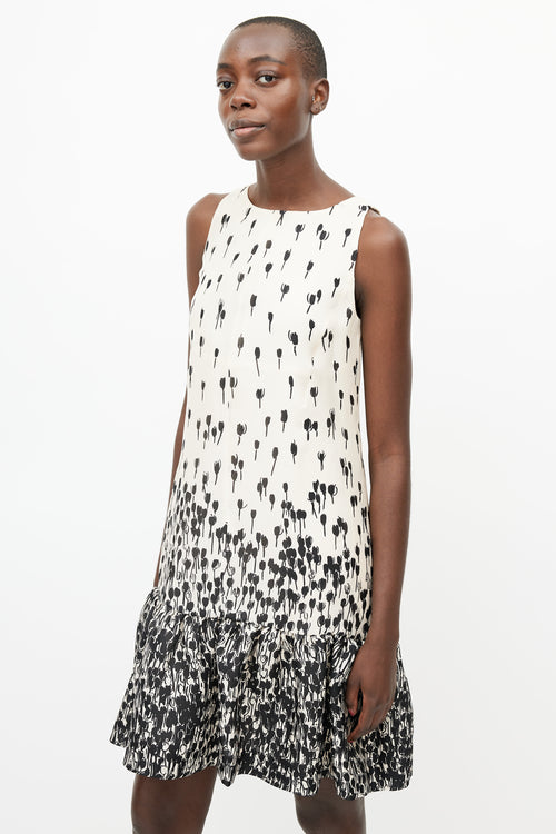 Max Mara Cream 
Black Silk Floral Dress