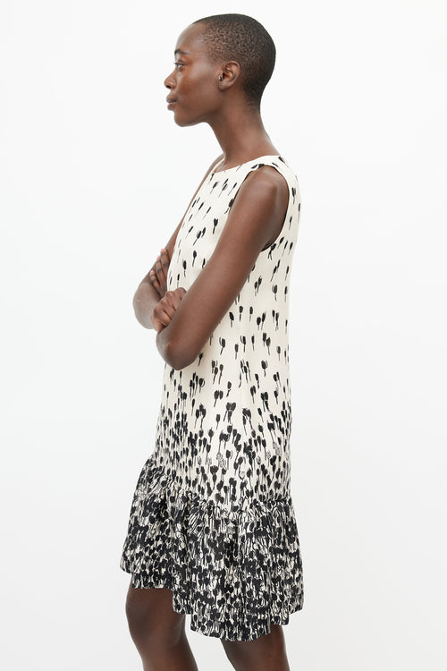 Max Mara Cream 
Black Silk Floral Dress