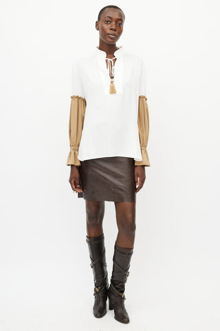 Max Mara Cream 
Brown Silk Top