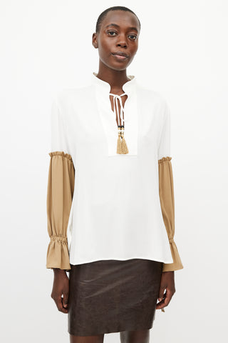 Max Mara Cream 
Brown Silk Top