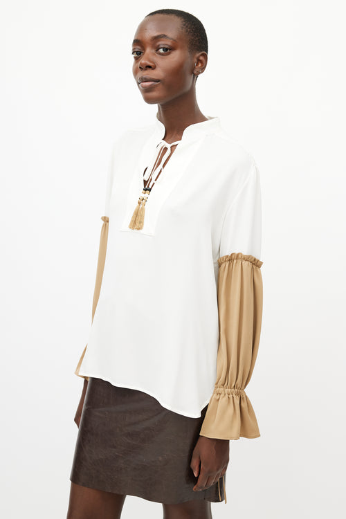 Max Mara Cream 
Brown Silk Top