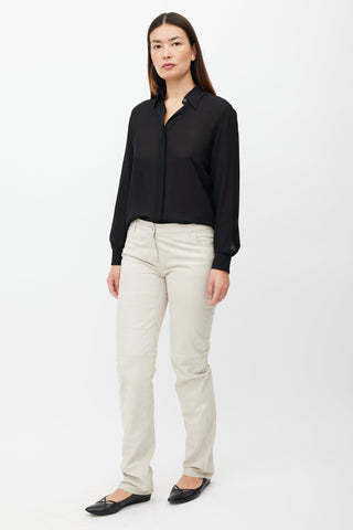 Max Mara Cream Leather Straight Leg Pant