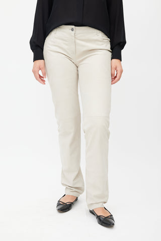 Max Mara Cream Leather Straight Leg Pant