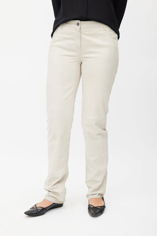 Max Mara Cream Leather Straight Leg Pant