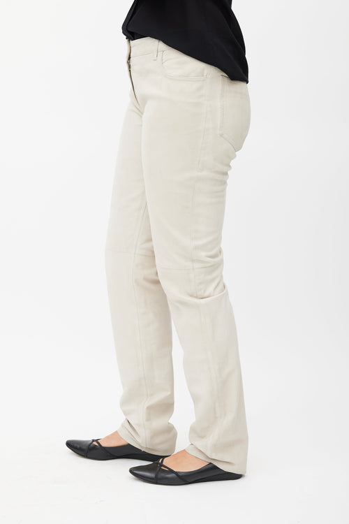 Max Mara Cream Leather Straight Leg Pant