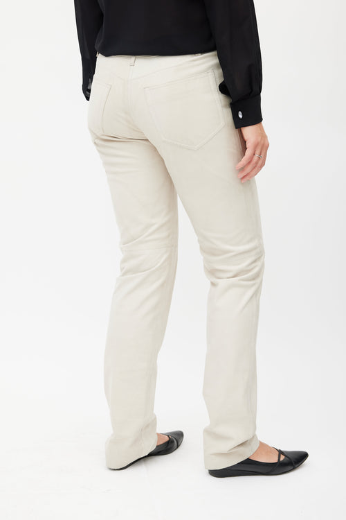 Max Mara Cream Leather Straight Leg Pant