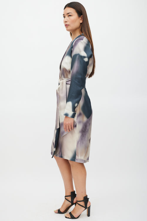 Max Mara Cream 
Multicolour Silk Tie Dye Belted Dress