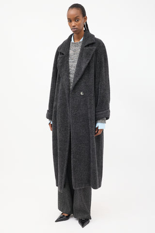 Max Mara Dark Grey Fuzzy Wool Long Coat