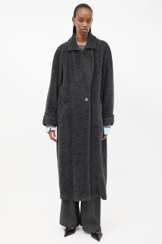 Max Mara Dark Grey Fuzzy Wool Long Coat