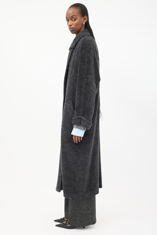 Max Mara Dark Grey Fuzzy Wool Long Coat