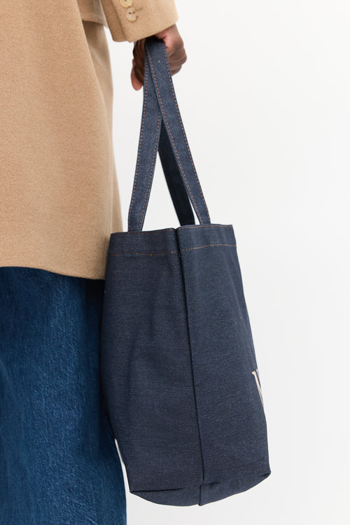 Max Mara Dark Wash Denim Logo Tote Bag