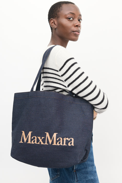 Max Mara Dark Wash Denim Logo Tote Bag