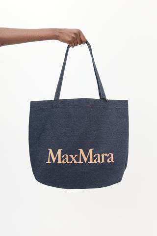 Max Mara Dark Wash Denim Logo Tote Bag