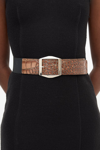 Max Mara Embossed Leather Elastic Belt