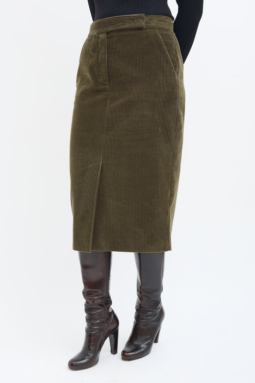 Max Mara Green Corduroy Pencil Skirt