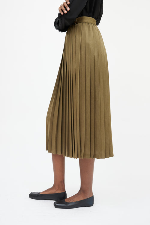 Max Mara Green Pleated Wrap Front Skirt