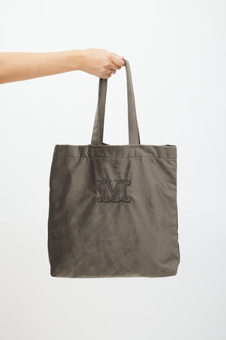 Max Mara Grey 
Brown Velour Logo Tote