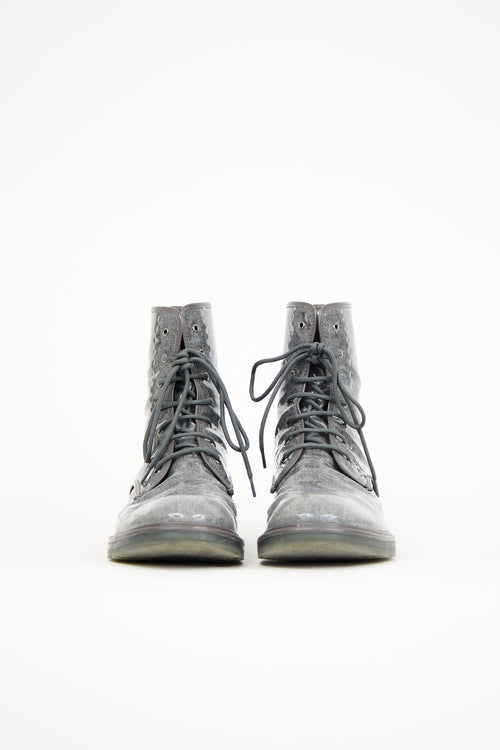 Max Mara Grey Wool Beth Combat Boot