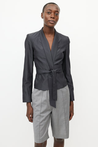 Max Mara Grey Silk Wrap Blazer