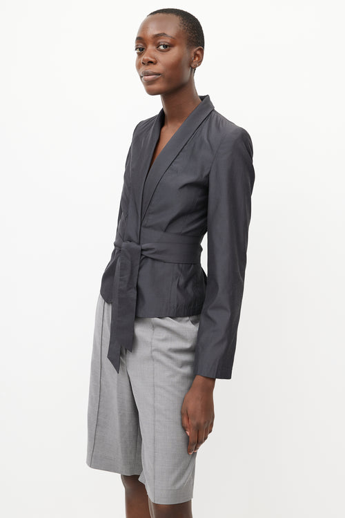 Max Mara Grey Silk Wrap Blazer