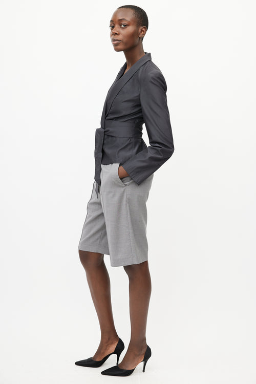 Max Mara Grey Silk Wrap Blazer