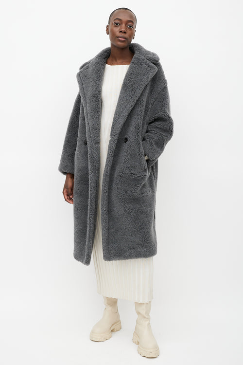 Max Mara Grey Wool Teddy Coat