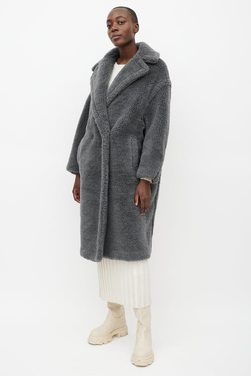 Max Mara Grey Wool Teddy Coat