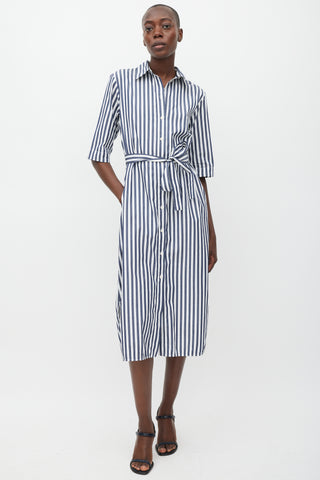 Max Mara Leisure Navy 
White Striped Shirt Dress