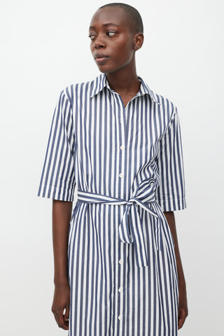 Max Mara Leisure Navy 
White Striped Shirt Dress