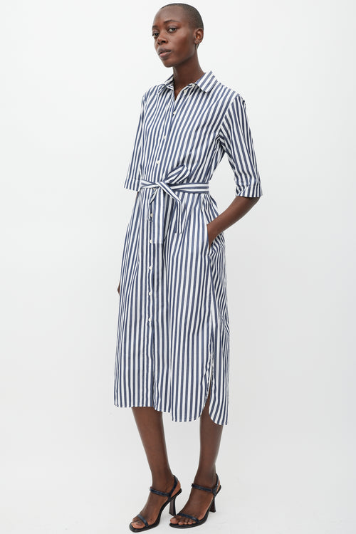 Max Mara Leisure Navy 
White Striped Shirt Dress