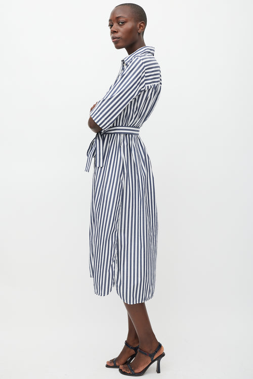 Max Mara Leisure Navy 
White Striped Shirt Dress