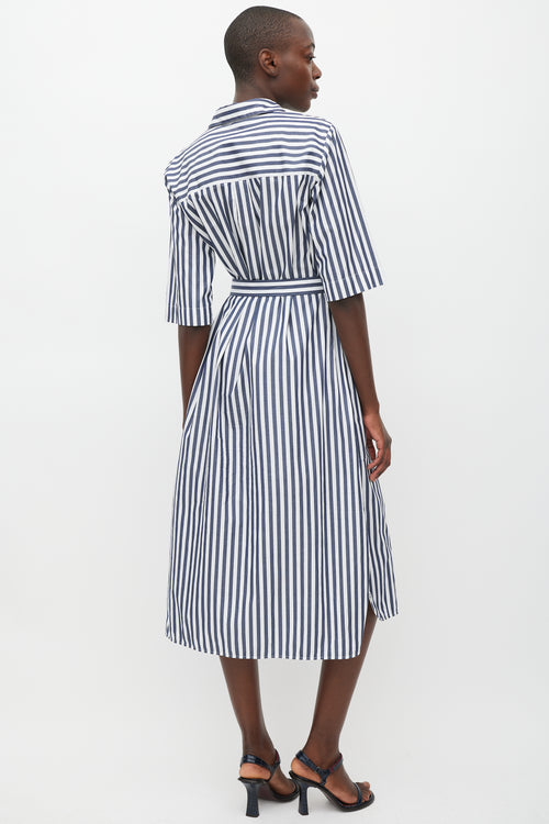 Max Mara Leisure Navy 
White Striped Shirt Dress