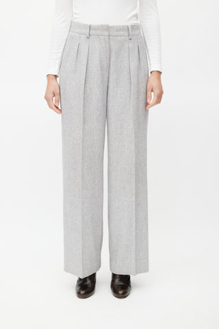 Max Mara Light Grey Wool Wide Leg Trouser