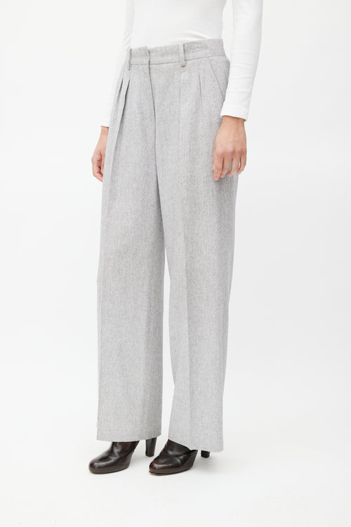 Max Mara Light Grey Wool Wide Leg Trouser