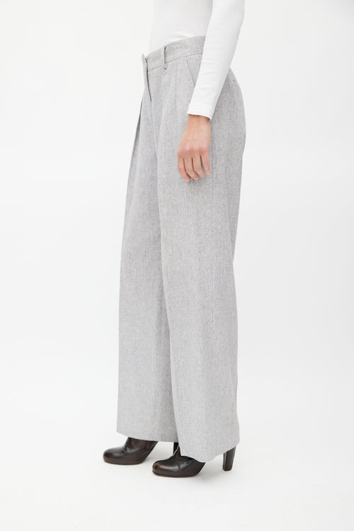 Max Mara Light Grey Wool Wide Leg Trouser