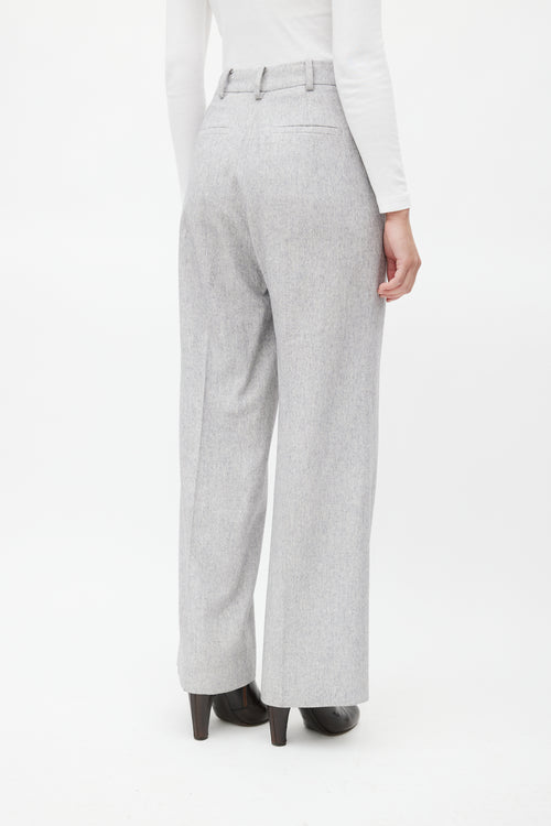 Max Mara Light Grey Wool Wide Leg Trouser