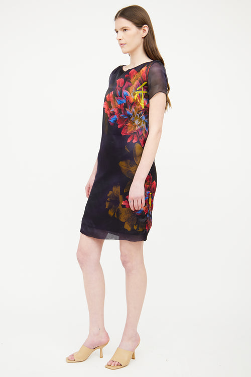 Max Mara Navy Floral Short Sleeve Dress