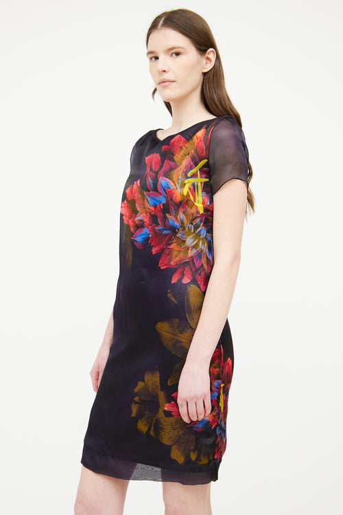 Max Mara Navy Floral Short Sleeve Dress