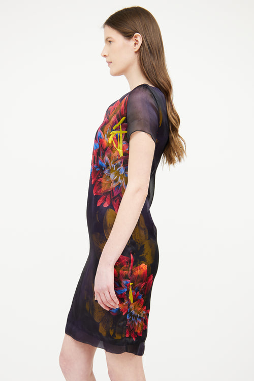 Max Mara Navy Floral Short Sleeve Dress