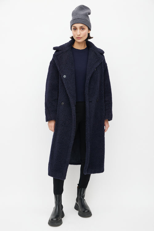 Max Mara Navy Alpaca Fuzzy Double Breasted Coat