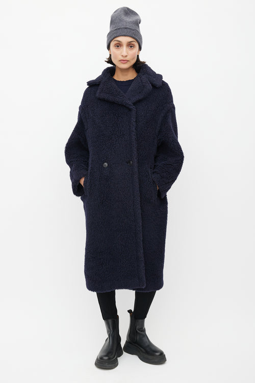 Max Mara Navy Alpaca Fuzzy Double Breasted Coat