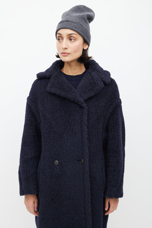 Max Mara Navy Alpaca Fuzzy Double Breasted Coat