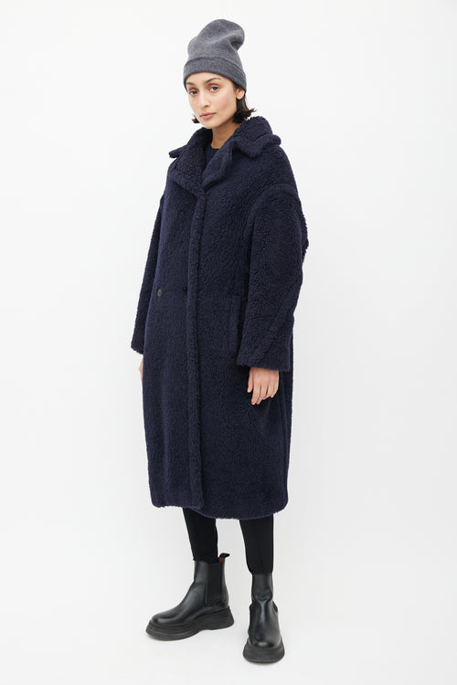 Max Mara Navy Alpaca Fuzzy Double Breasted Coat