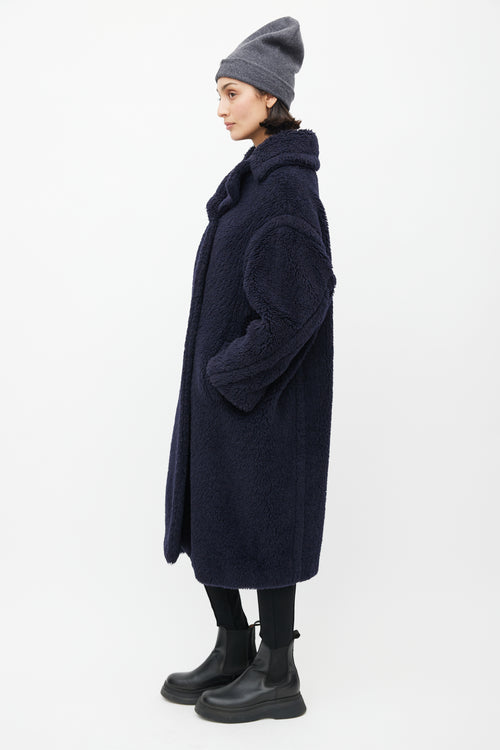 Max Mara Navy Alpaca Fuzzy Double Breasted Coat