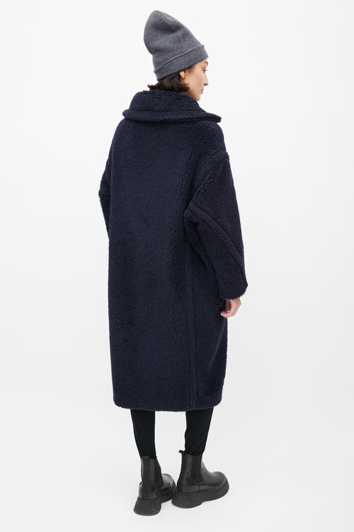 Max Mara Navy Alpaca Fuzzy Double Breasted Coat