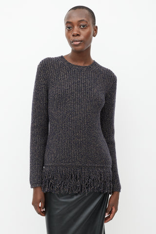 Max Mara Navy 
Beige Speckled Wool Ribbed Sweater