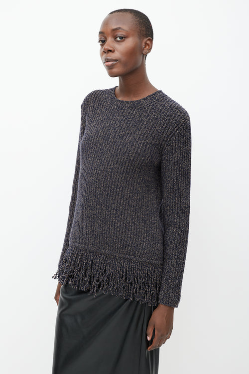 Max Mara Navy 
Beige Speckled Wool Ribbed Sweater