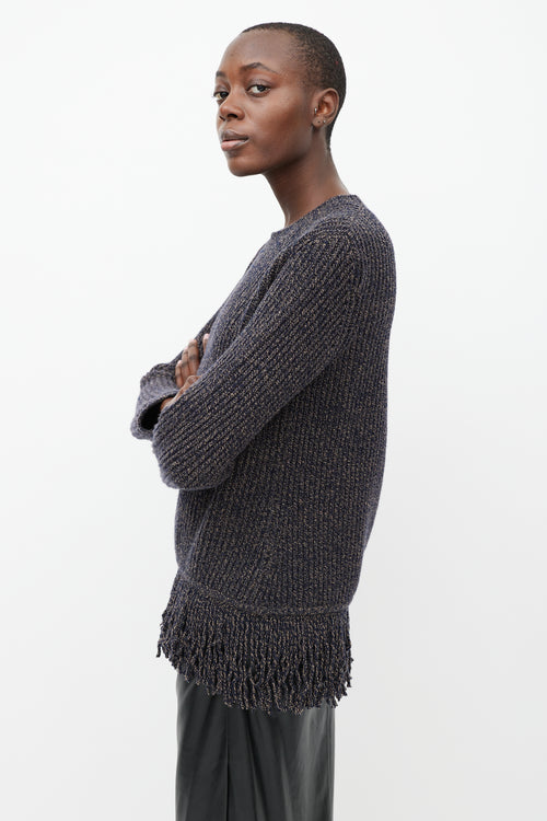 Max Mara Navy 
Beige Speckled Wool Ribbed Sweater