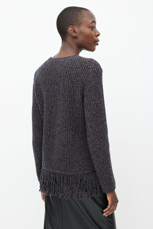 Max Mara Navy 
Beige Speckled Wool Ribbed Sweater